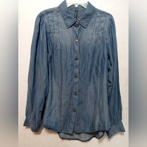 ​2 Fly Co. Juniors XS Blue Denim Western Button Down Shirt Soft Puffed Shirt